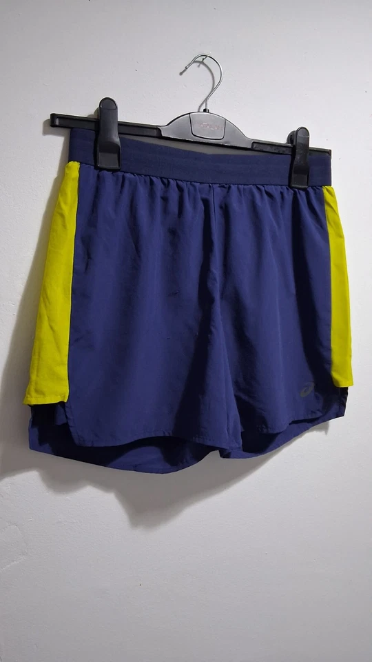 Asics Womens Blue Bright Yellow Running Shorts Size Small - Image 3 of 4