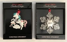 Lot Of 2 Regent Square Studio Design Christmas Ornaments 2023 Unicorn Snowflake