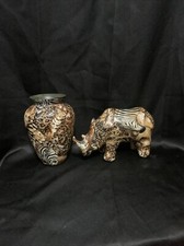 La Vie Rhinoceros Africa Safari Rhino ~ Animal Print Figurine And Small Vase