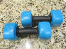 K34 One Set, two total, Plastic Coated Dumbbell Weights 5 lbs Each, Blue REDUCED
