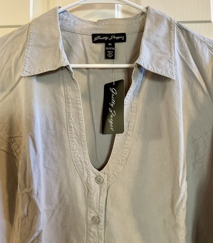 Neu mit Etikett Gretty Zueger 3/4-Ärmel-Bluse 100 % Baumwolle gerippter Saum - silber - 2X - Bild 3 von 6