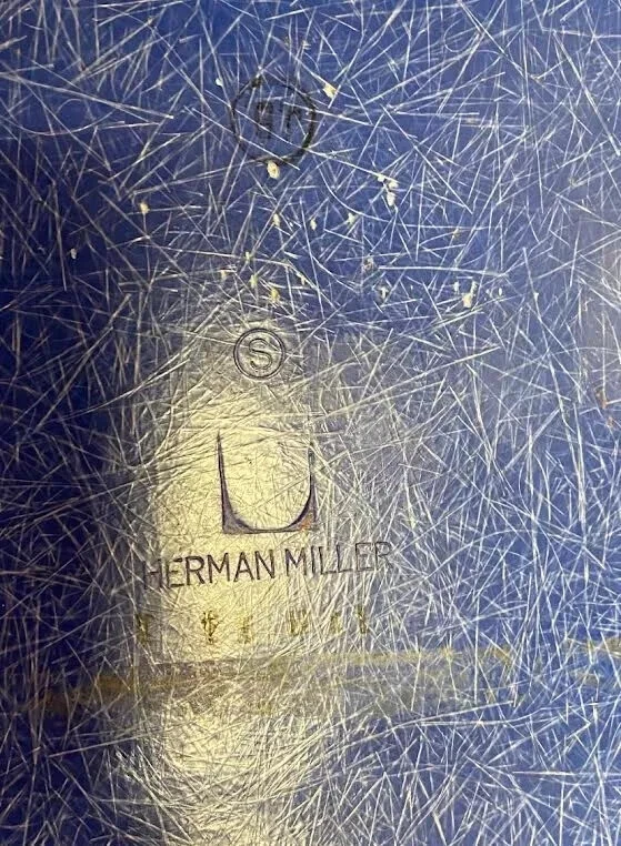 1 EAMES BLUE FIBERGLASS SHELL PURPLE ALEXANDER GIRARD FABRIC HERMAN MILLER CHAIR - Image 3 of 4