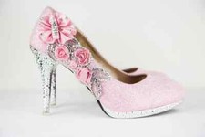 Woman's Crystal Gem Shoe 4" Heel Floral Bridal Wedding Shoes UK Size 1-8