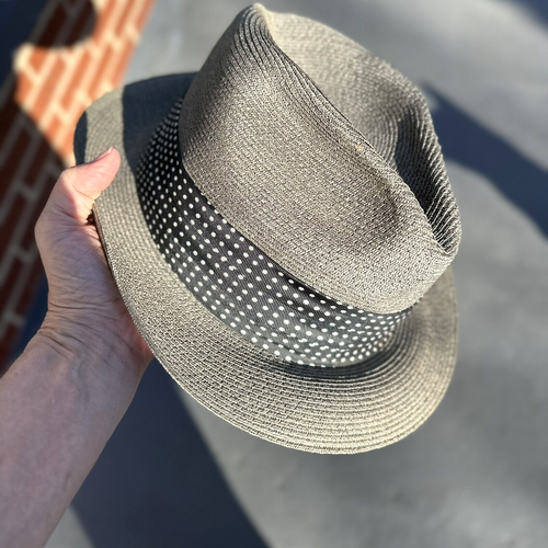 Park Royal Fedora Genuine Milan Weave Straw Hat Gray w/ Band Size Less 7 1/4 - Picture 12 of 13