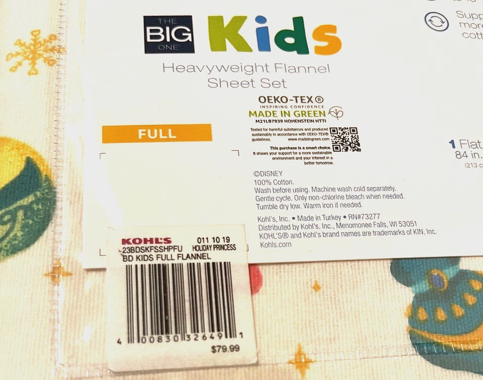 全新 $80 儿童 迪斯尼公主 FLANNEL 磨砂棉 4 件套 全套 OEKO-TEX — 第 3/4 张图片