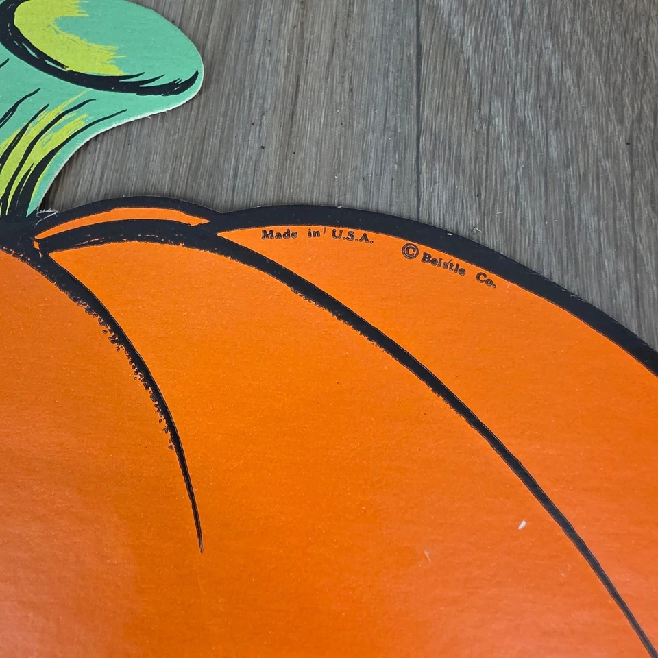 Vintage Beistle Halloween Calabaza Decoración Hecha en EE. UU. Retro Jack O Linterna Foto 2 de 4