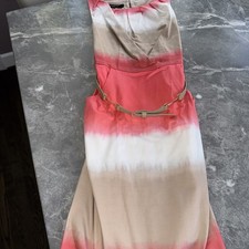 Nine West Belted Dress Size 2 Ombre Coral/Brown/White