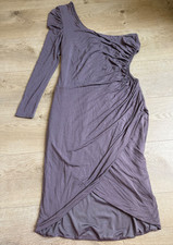 EUC BEBE Kardashians Goddess Cocktail Party Gray Fitted One Sleeve Dress size L