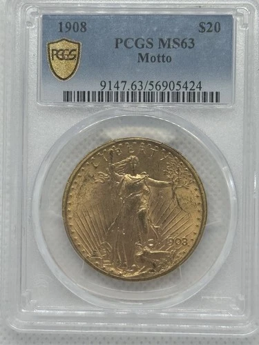 1908 Motto $20 Saint Gauden PCGS MS63! Key Date Double Eagle!