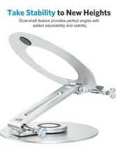 Foldable Aluminum Laptop Riser with 360  Rotation for All Laptops - Silver
