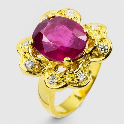24K GOLD 925 STERLING SILVER RINGS SCINTILLATING NEON PINK RUBY RARE OVAL 2.70CT