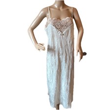 Vintage California Dynasty Nightgown Slip Dress L Floral Satin Lace Coquette