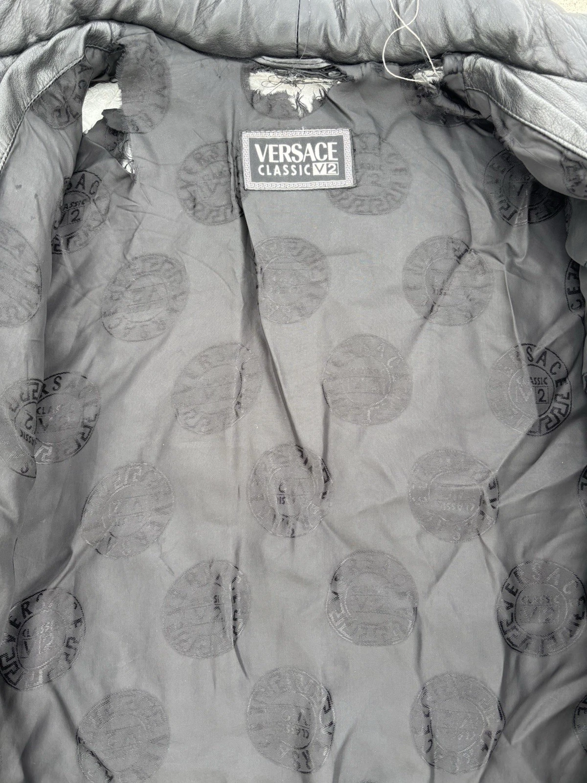 Versace Classic V2 Men's Black Quilted Leather Bomber Jacket Stand-Up Collar image 3