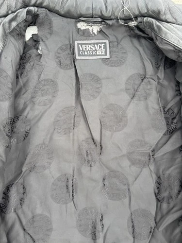 Versace Classic V2 Men's Black Quilted Leather Bomber Jacket Stand-Up Collar image 3