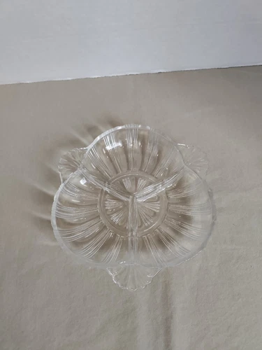 Vintage Depression Glass Hazel Atlas Three Way Divided Pickle Dish With Handles