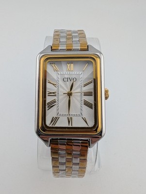 Civo Tank Watch Men 26mm Case Two Tone Adjustable Band- New Battery