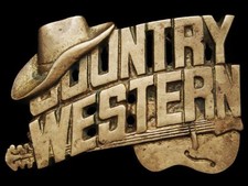 JI15166 VINTAGE 1981 CUT-OUT COUNTRY WESTERN MUSIC SOLID BRASS BUCKLE