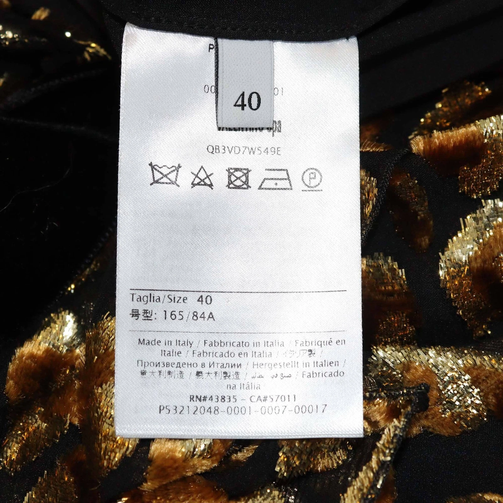 Maxi abito Valentino nero oro fantasia leopardata scollo a V con cintura