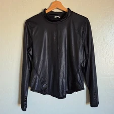 Intimately Free People Straight Up Long Sleeve Mock Neck Top Shiny Black Size XL
