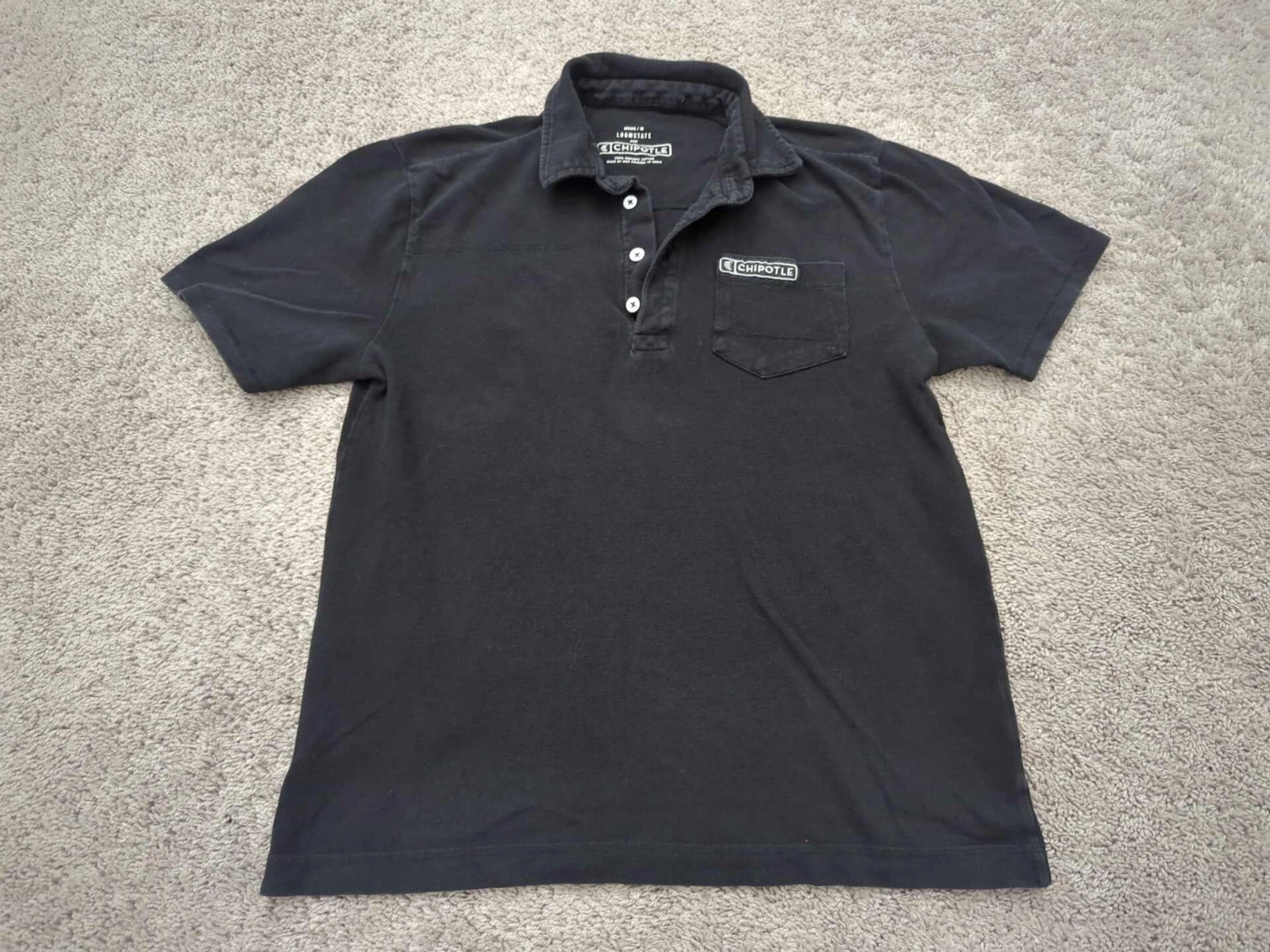 Loomstate for Chipotle Polo Shirt Mens M Black Short Sleeve Employee Uniform