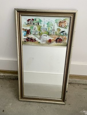 Eglomise Mirror New Canaan CT Reverse Painted Landmarks