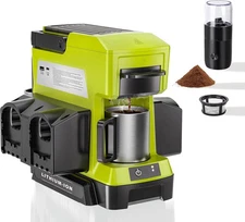 Cordless Coffee Maker 18V Battery Drip Portable w/ Electric Grinder for Travel