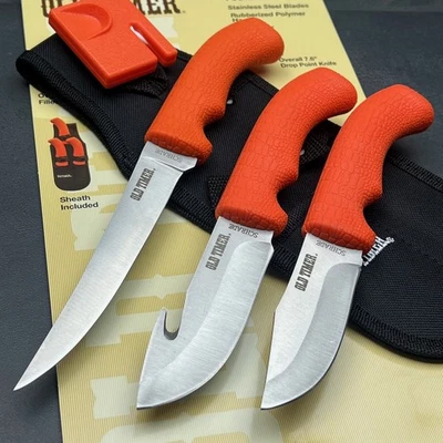 Schrade Old Timer Blaze Orange Hunt Pack Fixed Blade Hunting Skinning Knife Set