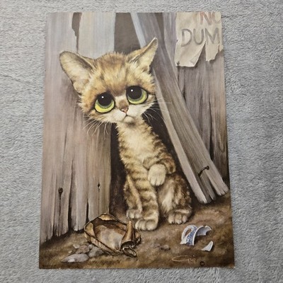1965 Lithograph Print by Gig BIG EYES Pity Kitty Vintage 10x14 DAC NY Alley Cat