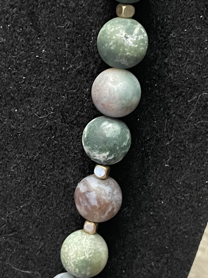 Collar con cuentas de ágata india mate cadena tono dorado piedra natural boho Foto 3 de 4