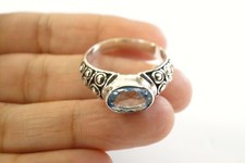 Blue Topaz Solitaire Ornate 925 Sterling Silver Ring Size 6 6 3/4 8 3/4