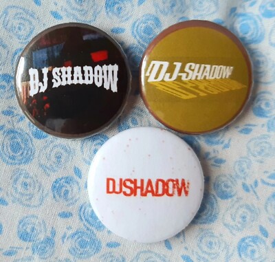 DJ Shadow three 25mm button badges, logo designs. Free UK postage!