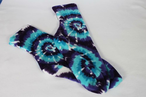 Women's Polar Fleece Socks Slippers Choose Size Purple and Teal Tye Dye - Picture 2 of 2