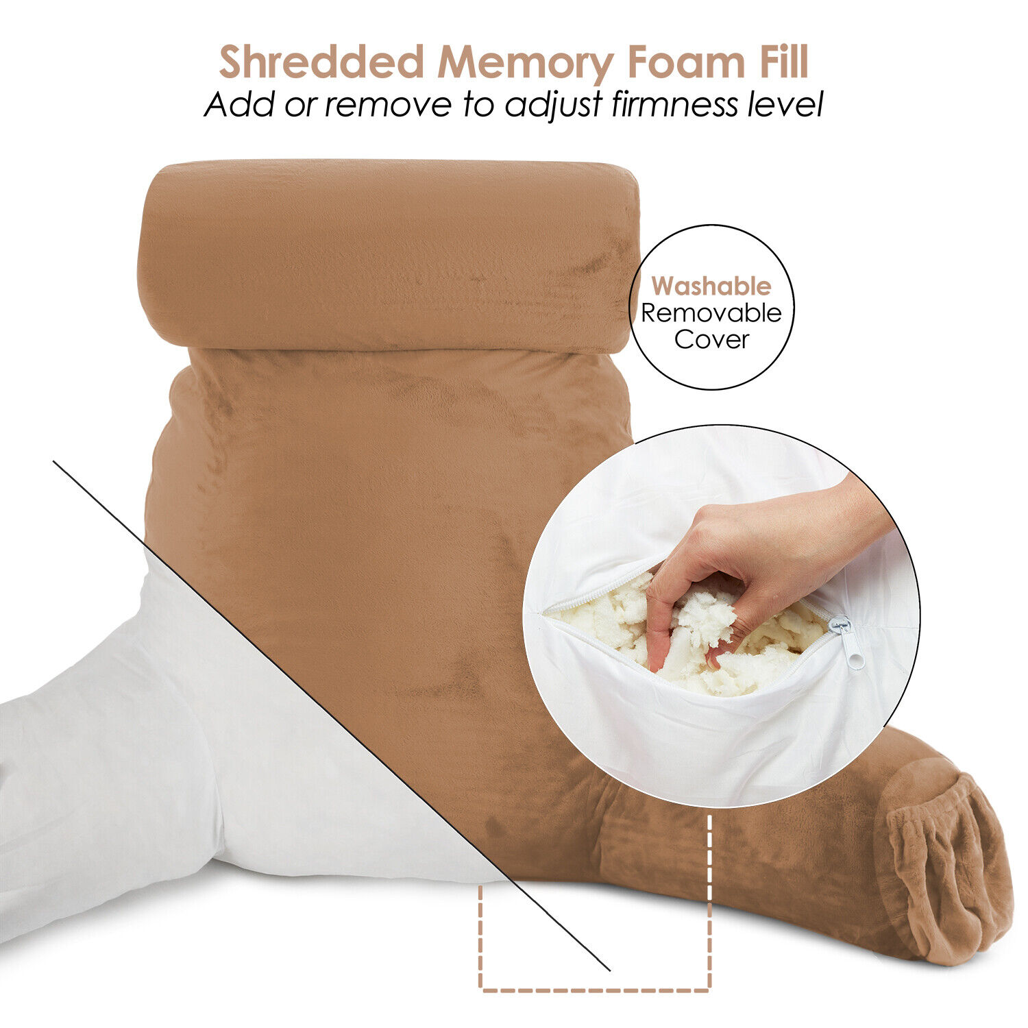 Large Soft Foam Reading & TV Relax Pillow + 2 Neck & Lumbar Pillows with Pockets - Picture 251 of 357