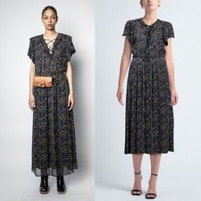 ZADIG & VOLTAIRE Rainy Crinkle Etoiles Maxi Dress Star Print Cottagecore Hippie