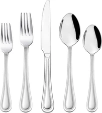 60 Piece Silverware Set for 12 Stainless Steel Flatware with Pearled Edge Design
