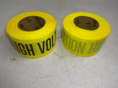 LOT OF 2 YELLOW BARRICADE CAUTION HIGH VOLTAGE TAPE 3'' x 500'