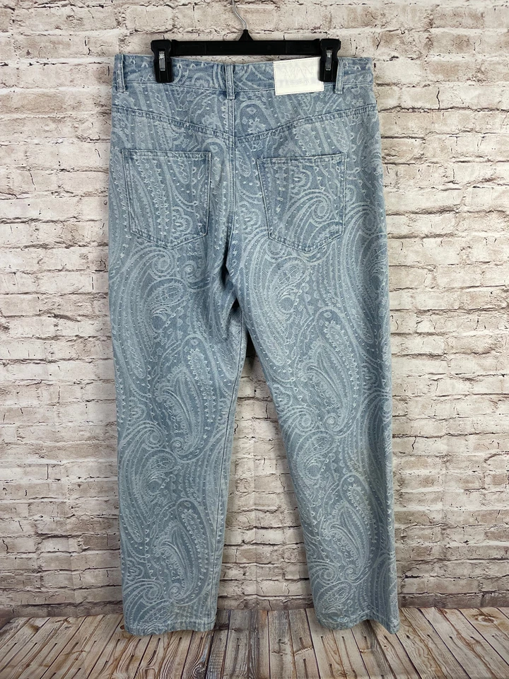 BOOHOOMAN AOP Men’s 32x32 Light Denim Blue Jeans Pants Hippie Festival - Image 2 of 4