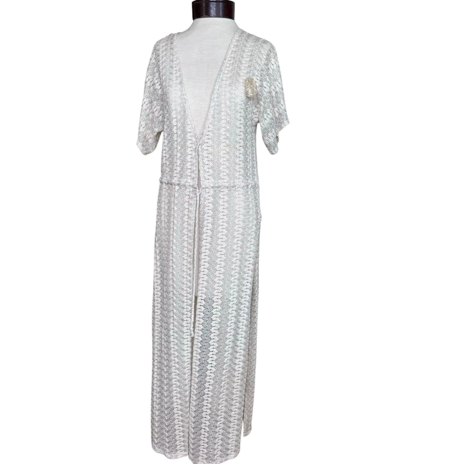 OFF WHITE Spolverino Nothing To Wear Off bianco pizzo cordino vita spacchi laterali piccolo medio