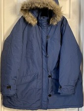 Ellos Blue Hooded Anorak Jacket Faux Fur Trim Zip & Button Closure 2x 26/28