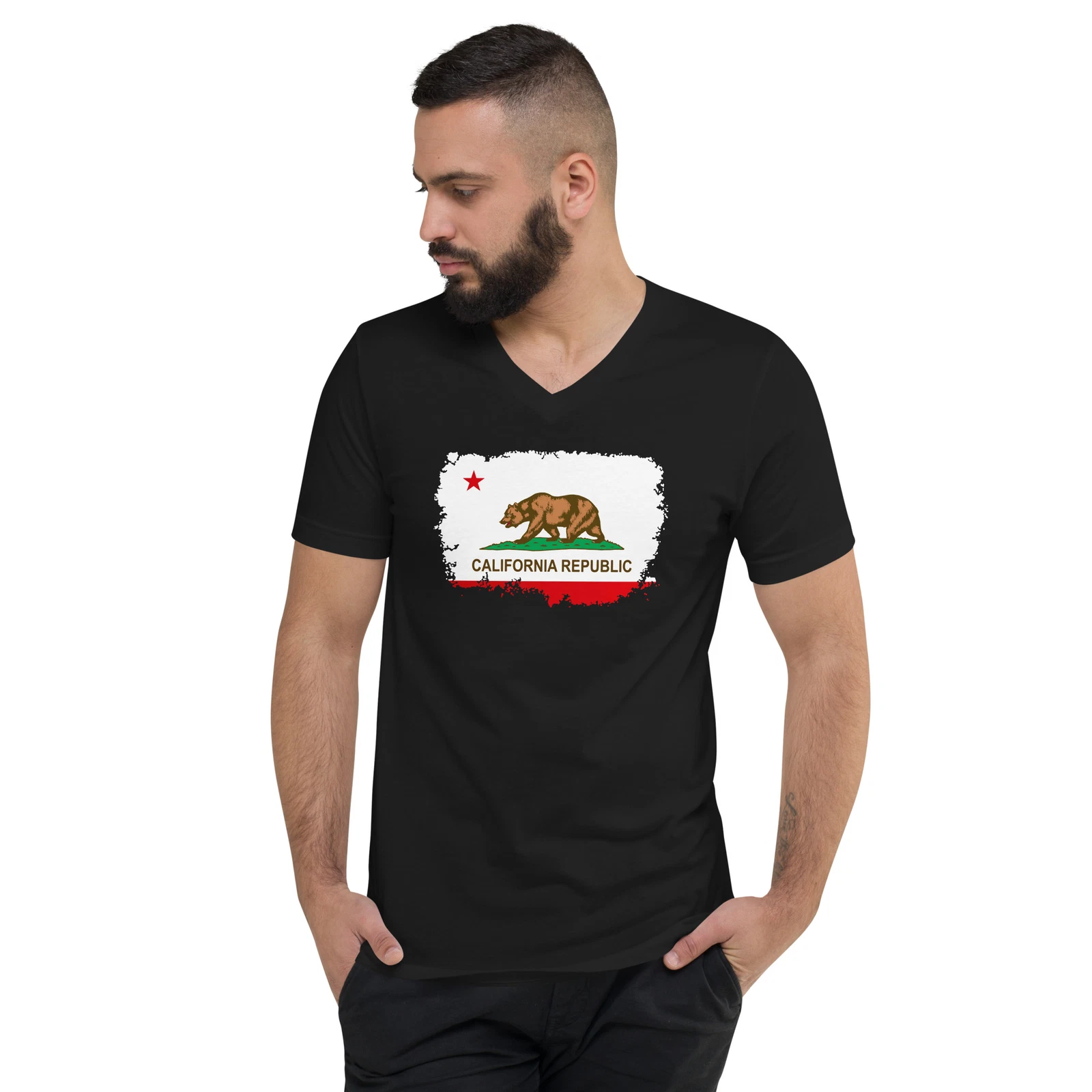 California State Flag Torn and battered Short Sleeve V-Neck T-Shirt
