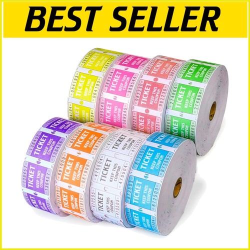 8 Color Double Roll Raffle Tickets - 16000 Consecutively Numbered, 2" x 2" Size
