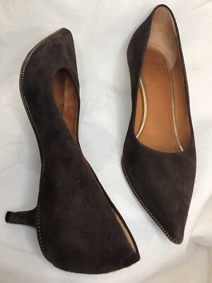 givenchy Shoe Dark Brown Suede Pointed Toe Kitten Heel Pumps Size 36 1/2