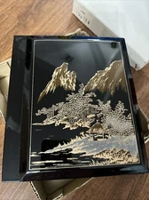 Japanese Vintage Retro Black/Gold Lacquer Mountains Photo Album For Pictures