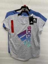 Adidas Girls 3 Pc Shorts and Tee Shirts Set 3 Stripes Logo Sz 6 Gray Blue Pink