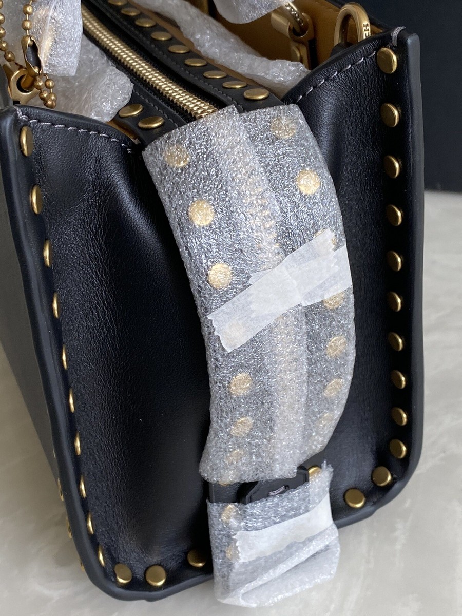 NWT COACH BLACK LEATHER ROGUE 17 WITH RIVETS CC379 GIFT BOX NWT COACH BLACK LEATHER ROGUE 17 WITH RIVETS CC379 GIFT BOX