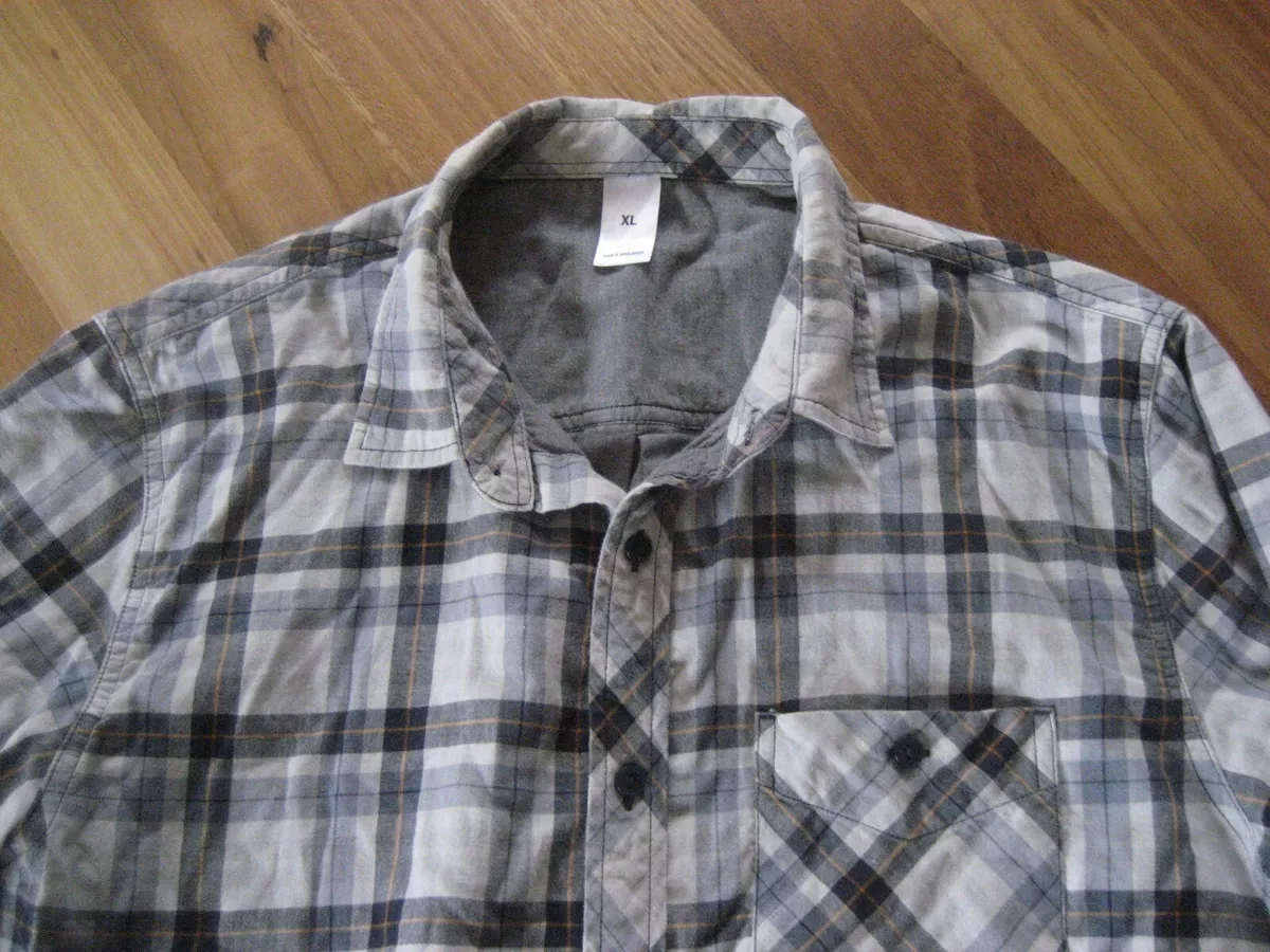 MEN'S GREY & BLUE CHECKED COTTON COLLARED LONG SLEEVE SHIRT BY