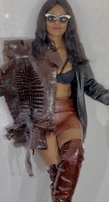 Custom New Genuine Crocodile Alligator Wrap Black Leather Coat Jacket S-m 2-6