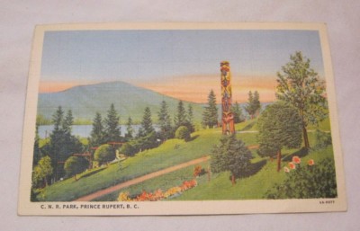 C.N.R.Park Prince Rupert B.C. vintage Postcard Bear Totem Pole Haida Indians 