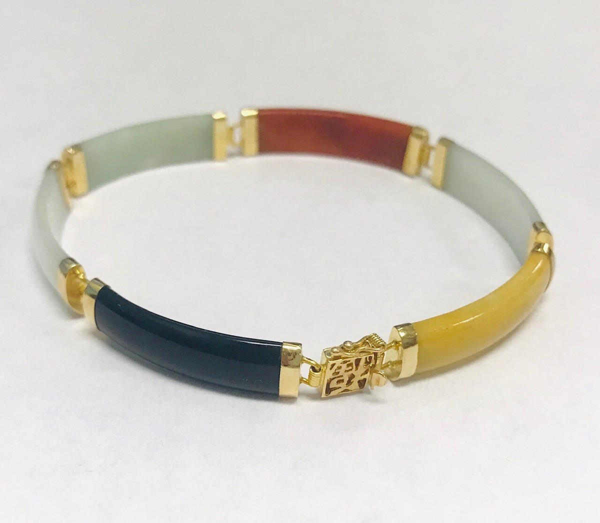 14 K Yellow Gold Chinese Multi Color Jade Link Bracelet | eBay