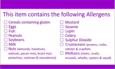 42 Allergen / Allergie Zeckenlistenetiketten für Kennzeichnungspflichten der Lebensmittelindustrie